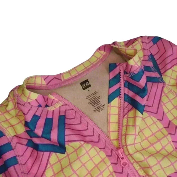 Tea Long Sleeve Swimsuit with Pink and Yellow Pineapple Print - Size Girls 6 - Picture 2 of 4